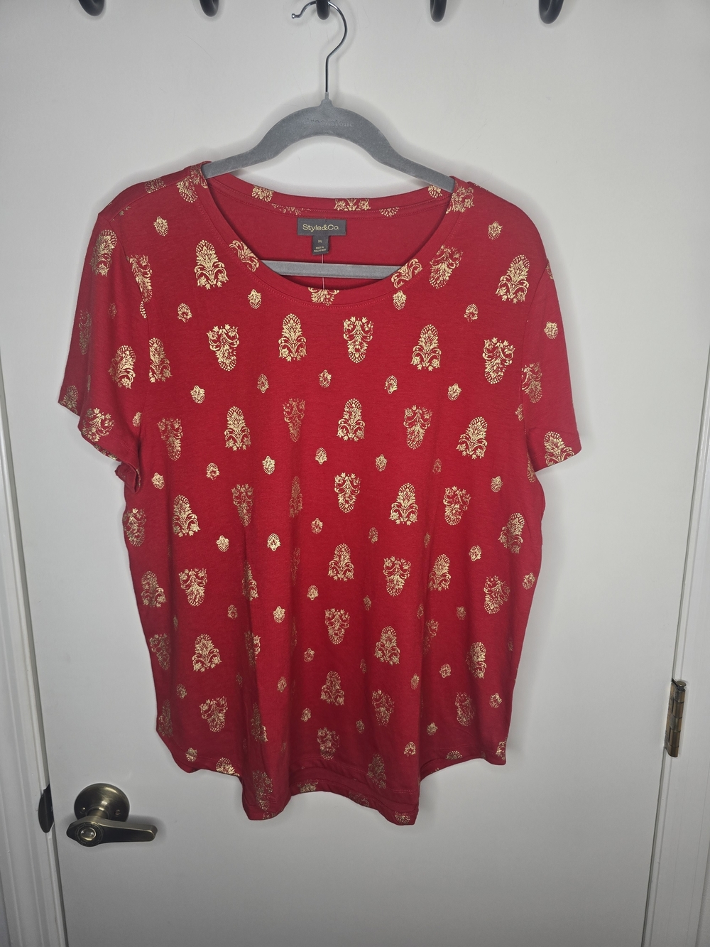 Style & Co. Red Short-Sleeve Tee with Gold Foil Motif